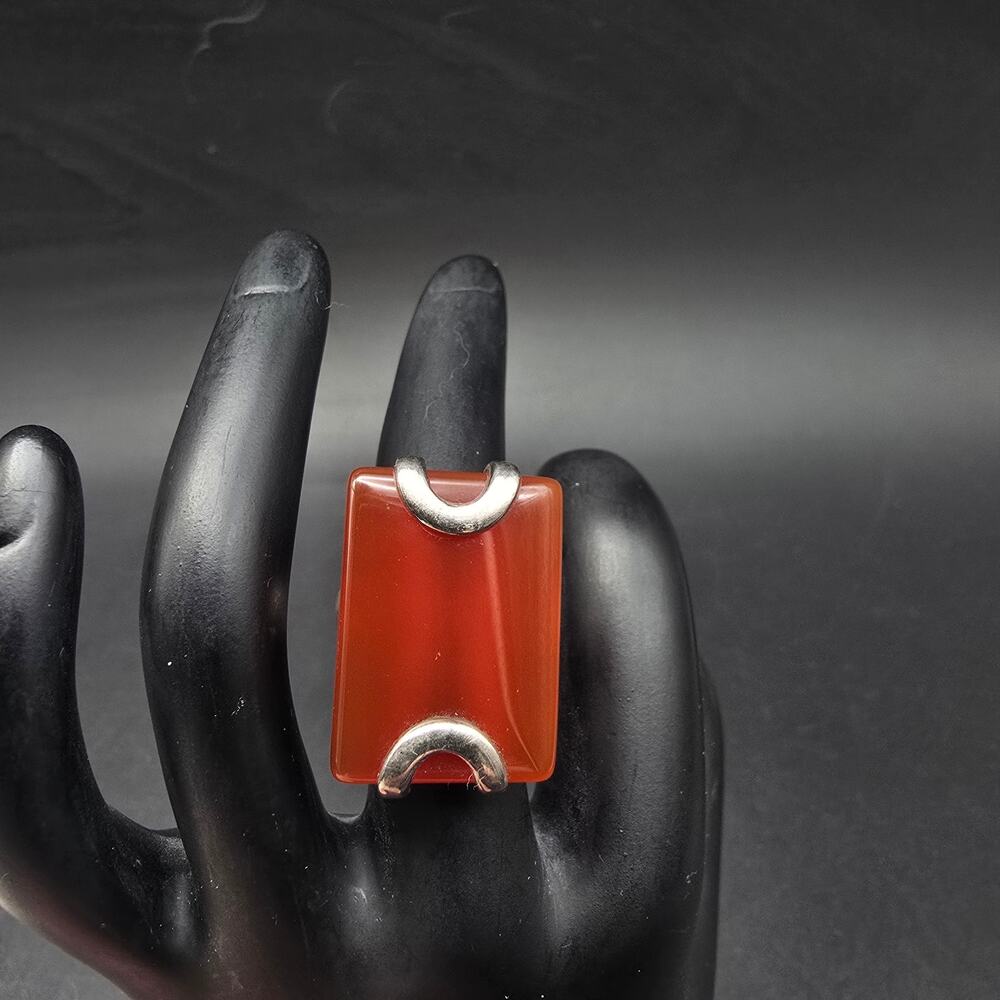 Sterling Silver Carnelian Ring Size 6 Rectangle 925